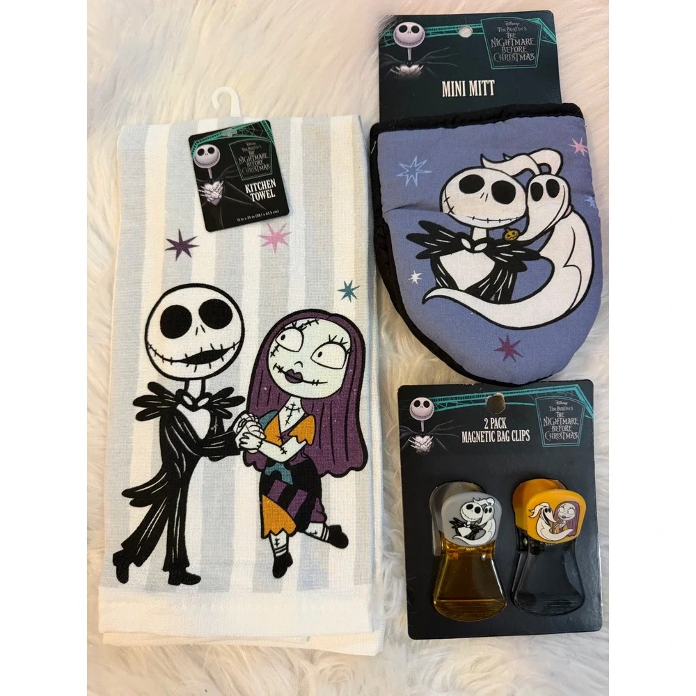 Disney Nightmare Before Christmas Kitchen Set Towel Mini Mitt Magnetic Clips 4pc